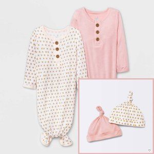 Baby Girls' 2pk Modal Tie NightGown & Modal Hat 2pk